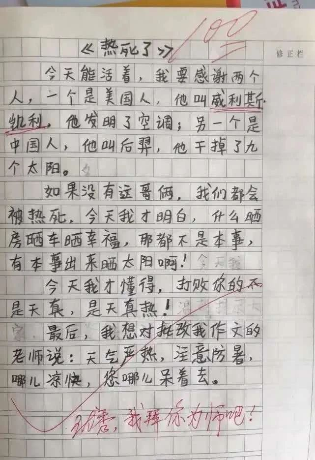 小學生作文《熱死了》走紅，老師看后直接給滿分：我拜你為師吧！(圖5)