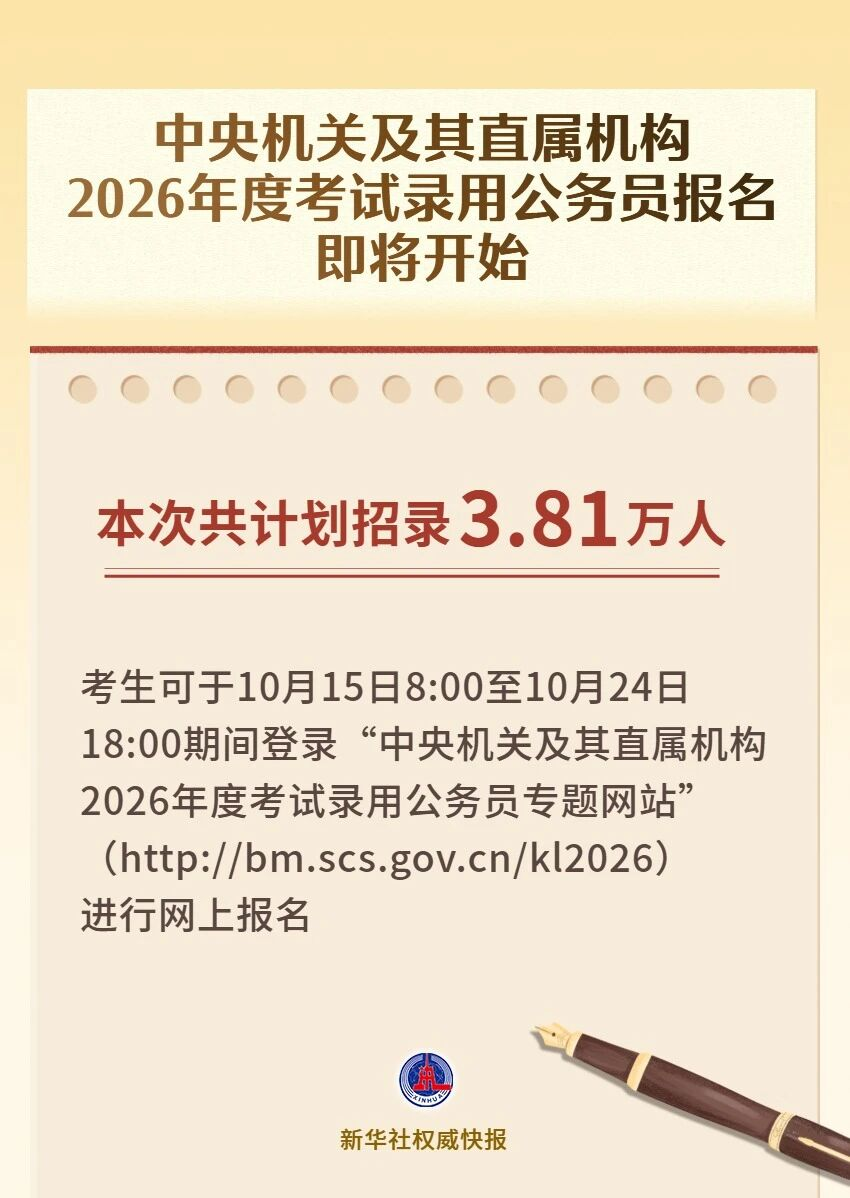 “國考”明起報名！計劃招錄3.81萬人(圖1)